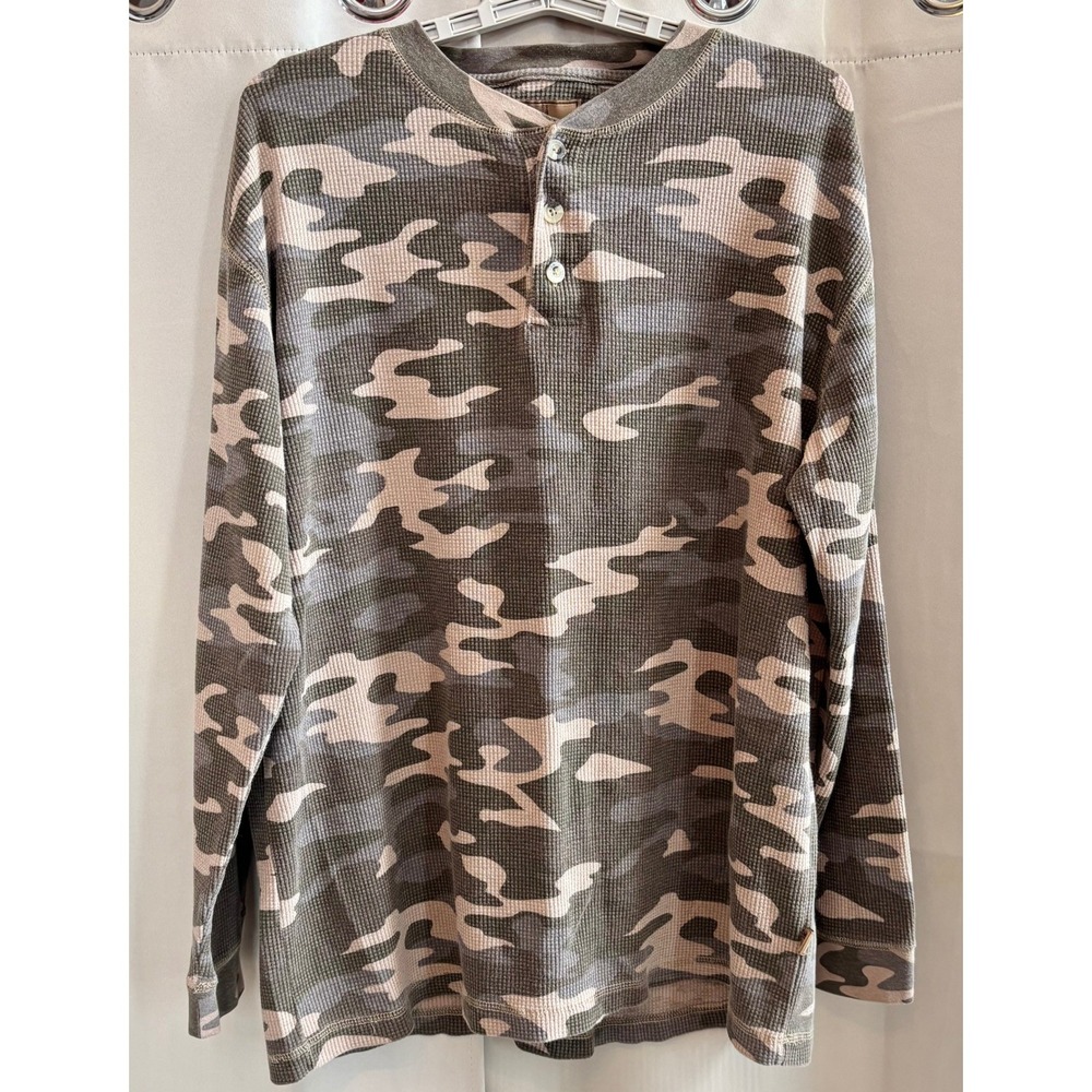 Canyon Trail Men XL Henley Shirt Green Camo Waffle Knit Thermal Outdoor 19787